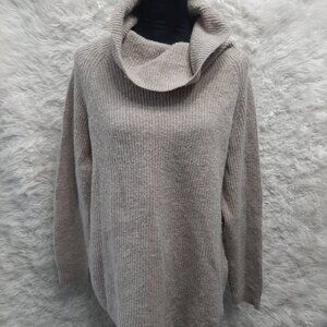 TAHARI Women's Beige Merino Wool Blend Knit Turtle Neck Pullover Sweater Size XL